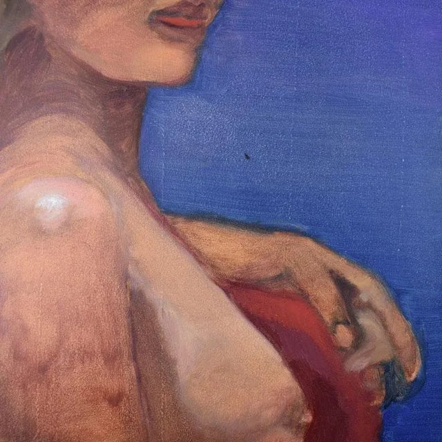 Dark Blue Woman Painting For Sale - Image 4 of 7