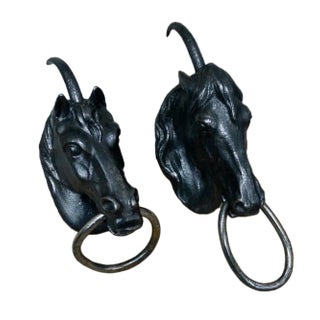 Victorian Cast Iron Horse Head Hitching Posts, Set of 2 For Sale