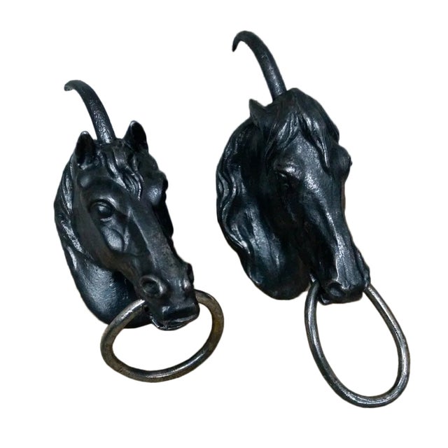 Victorian Cast Iron Horse Head Hitching Posts, Set of 2 For Sale