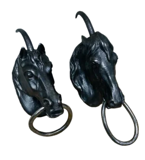 Victorian Cast Iron Horse Head Hitching Posts, Set of 2
