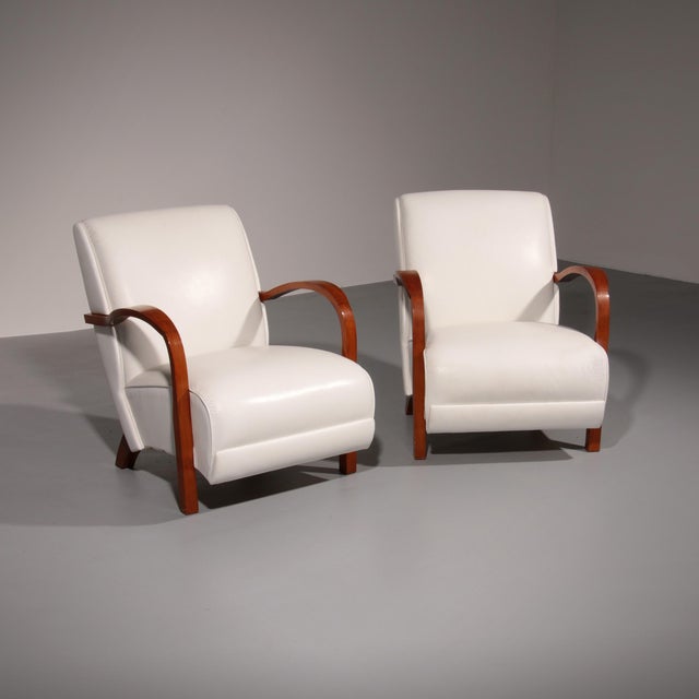 Vintage Art Deco Lounge Chairs in White Leather, 1950s, Set of 2 For Sale - Image 14 of 14