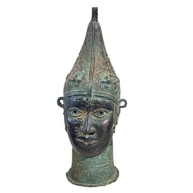 Large African Benin Bronze Head of a Queen Nigeria 20" H For Sale - Image 13 of 13