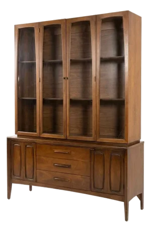 Broyhill Emphasis Vintage Mid Century Modern 2 Piece Buffet and Hutch China Cabinet C. 1960s, Attributed