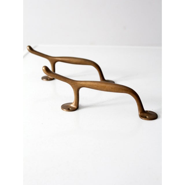 Mid-Century Modern Vintage Brass Door Handles Pair For Sale - Image 3 of 11