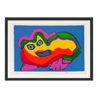 Karel Appel, Blue Eyed Creature, Rare Hand Signed Lithograph, 1971, Edition of 100, Framed, 1971 For Sale