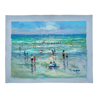 Modern Coastal Beach Seascape Sunset Oil Painting on Canvas, Unstretched, by J. Morgan For Sale