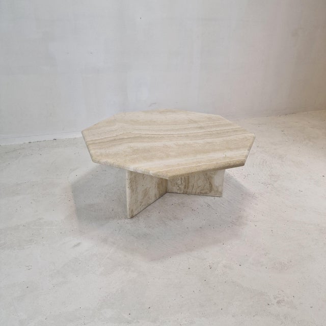 Italian Octagon Coffee Table in Travertine, 1980s For Sale - Image 4 of 15
