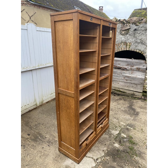 Oak Double Column Roll-Top Filing Cabinet, 1950s For Sale - Image 17 of 18