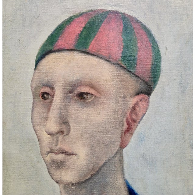 1950s Arthur Okamura -Modernist Portrait Man Holding a Ball- 1954 Oil Painting For Sale - Image 5 of 12