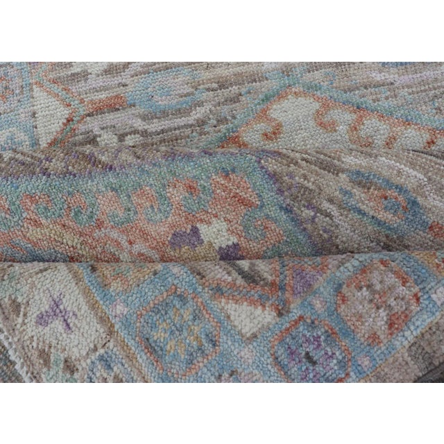 Hand Knotted Modern Oushak Geometric Medallion Designed Runner For Sale - Image 11 of 13