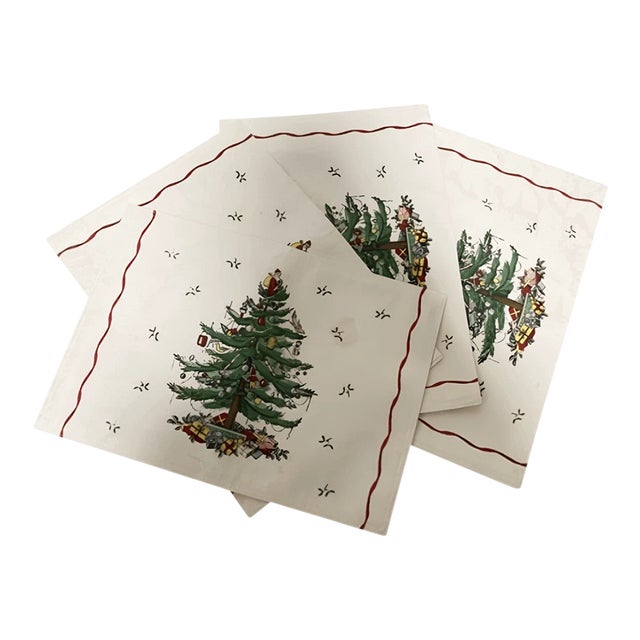 Vintage Spode Cotton & Polyester Christmas Set 4 Napkins For Sale
