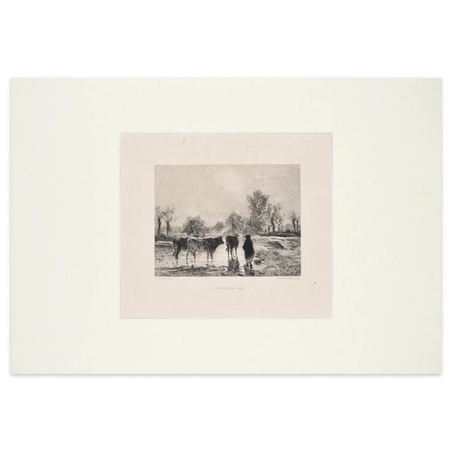 Le passage du Gué is a beautiful etching and aquatint on ivory-colored and RBK Rives watermarked paper, realized at the...