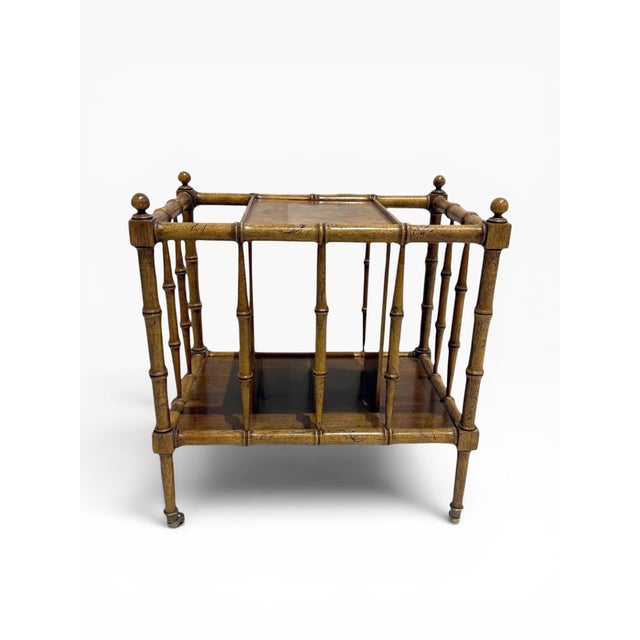 Baker Furniture Company 1960s Vintage Baker Furniture Burl Wood Faux Bamboo Form Canterbury Magazine Rack For Sale - Image 4 of 11
