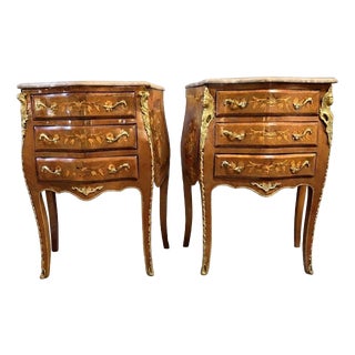 Mahogany and Kingwood Veneer Bombe Bedside Lockers, Set of 2 For Sale