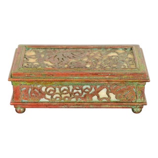 Tiffany Studios New York Grapevine Pattern Bronze and Favrile Slag Glass Box For Sale