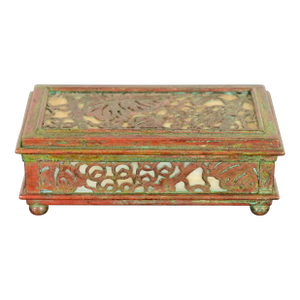 Tiffany Studios New York Grapevine Pattern Bronze and Favrile Slag Glass Box
