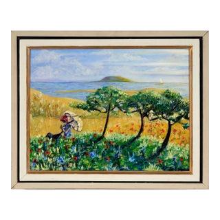 "Promenade" Landscape - Oil Painting on Masonite, American Modern, Framed by Richard M. Bacon For Sale