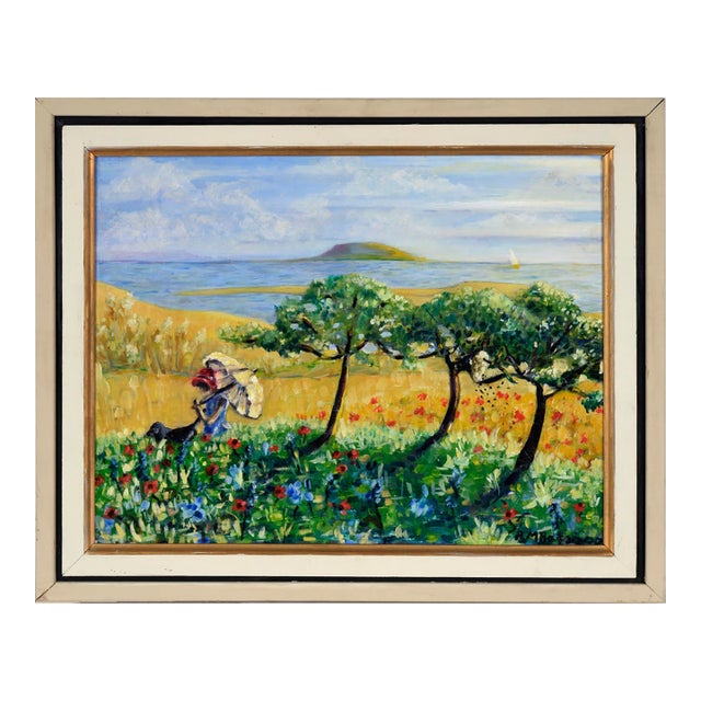 "Promenade" Landscape - Oil Painting on Masonite, American Modern, Framed by Richard M. Bacon For Sale