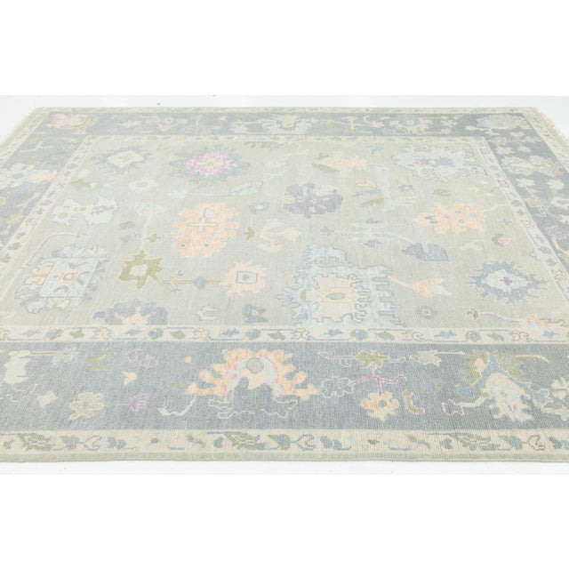 8x10 Modern Oushak Style Hand-Knotted Wool Area Rug – Pastel Sage & Slate Blue For Sale - Image 9 of 10