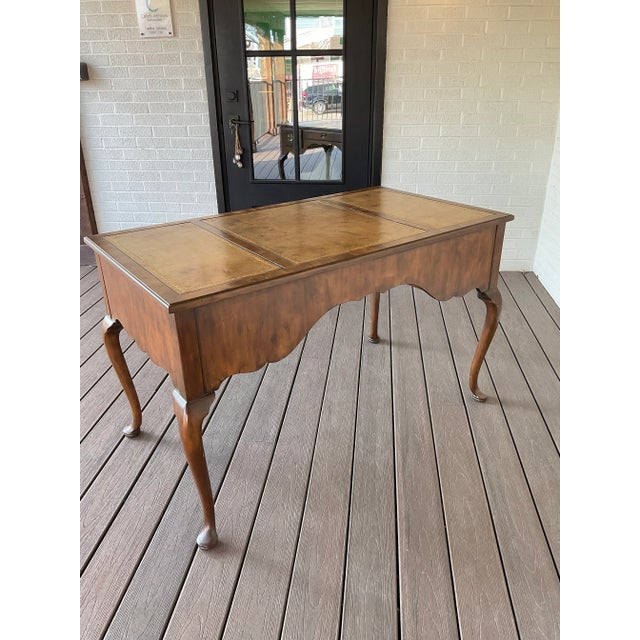 Animal Skin Mid 20th Century Baker Furniture Vintage Queen Ann Desk For Sale - Image 7 of 13