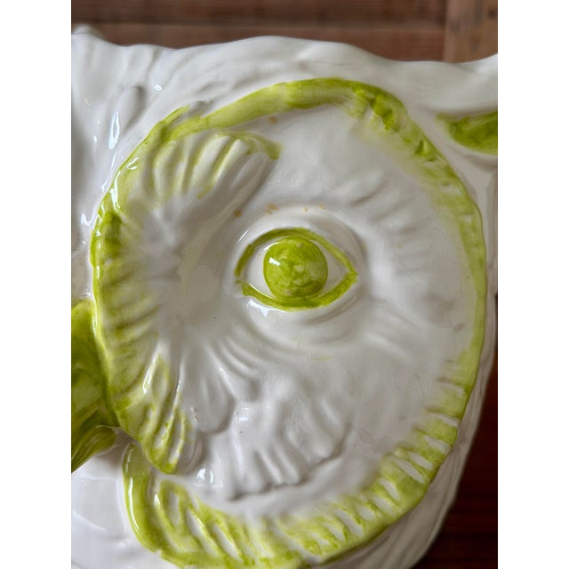 Vintage Glazed Ceramic Owl Planter Cachepot in White and Lime Green For Sale - Image 9 of 11