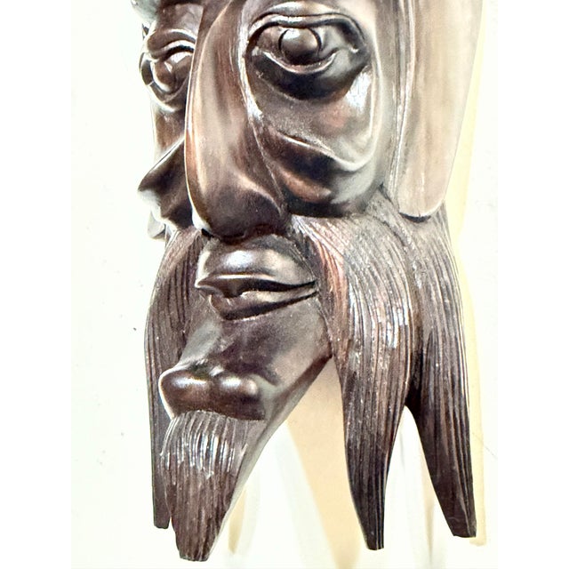 Vintage Hand-Carved Maya Maize God Hardwood Wall Mask For Sale - Image 9 of 12