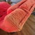 Original fuzzy bright orange-red upholstered chaise on solid spindle legs (walnut color, looks like oak), unmarked. Please...