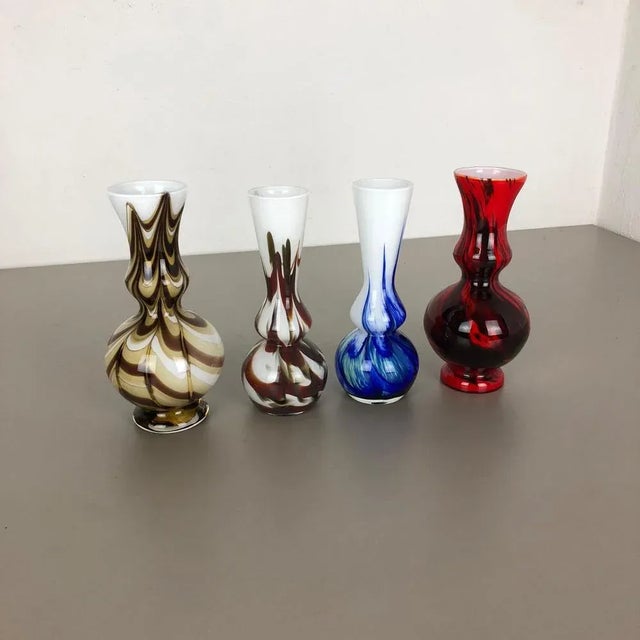 Pop Art vase set of 4 Producer: Opaline Florence Design: Carlo Moretti Decade: 1970s. Original vintage 1970s Pop Art hand...