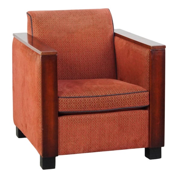 Art Deco Wooden Armchair with Red Upholstery For Sale
