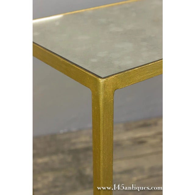Gold Gold Finish Iron Console Table With Antiqued Mirror Shelves For Sale - Image 8 of 9