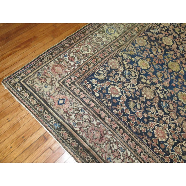 Early 20th Century Square Size Antique Early 20th Century Blue Beige Dusty Rose Persian Malayer Rug For Sale - Image 5 of 6