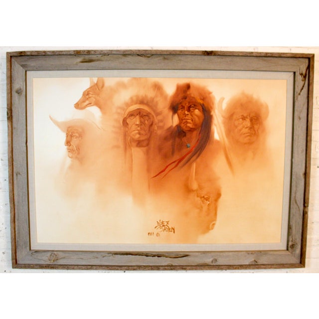 Indian 1980s Lisandro Lopez Baylon (B. 1951) 6 Foot American Indian Painting For Sale - Image 3 of 16