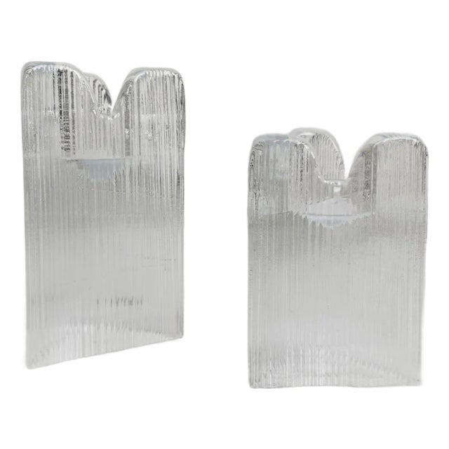 Late 20th Century Kosta Boda Ice Block Candle Holders, Set of 2 For Sale