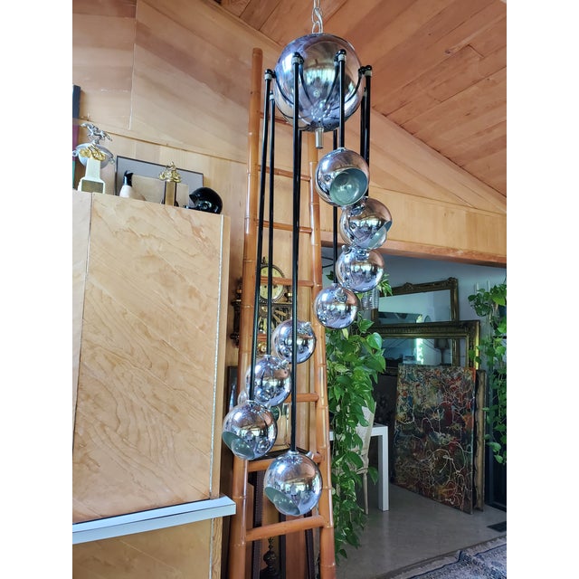 Chrome Mid Century Modern Sonneman Style Helmet Chandelier For Sale - Image 8 of 9