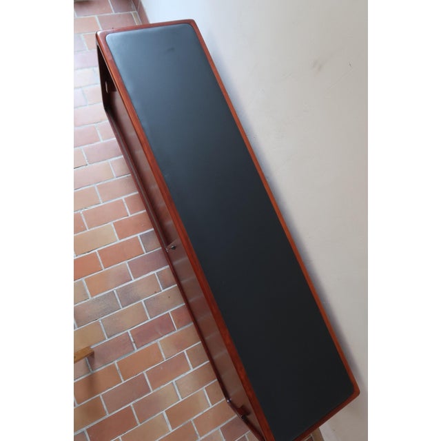 Teak Sideboard with Sliding Doors and Black Vinyl Top, 1970s For Sale - Image 16 of 18