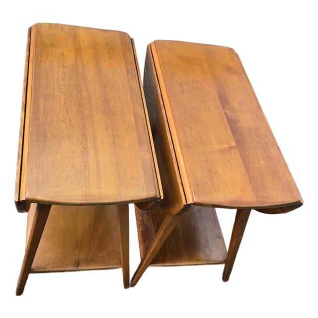Pair of Vintage Cushman Colonial Drop-Leaf Side Tables - Model 8006 - Solid... For Sale