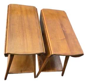 Pair of Vintage Cushman Colonial Drop-Leaf Side Tables - Model 8006 - Solid...