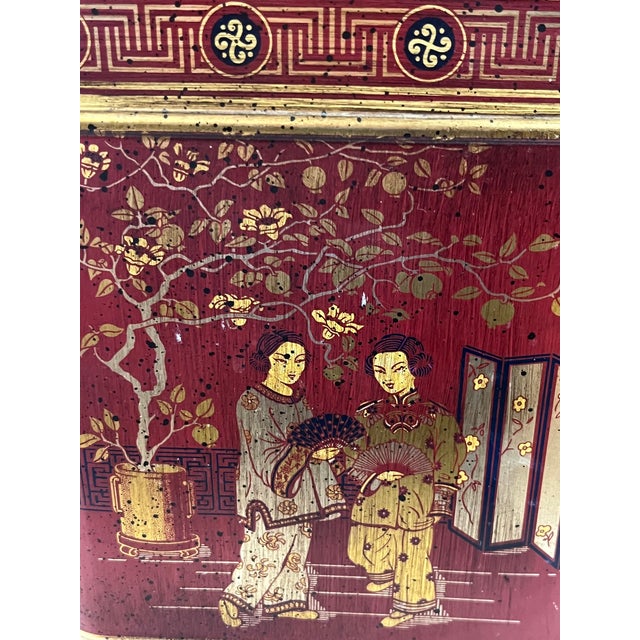 Vintage Frederick Cooper Style Red Chinoiserie Tin Tea Caddy Lamp For Sale - Image 14 of 14