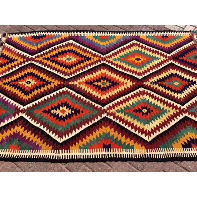 Mid-Century Modern Vintage Bohemian Style Kilim Rug - 56" X 95" For Sale - Image 3 of 10
