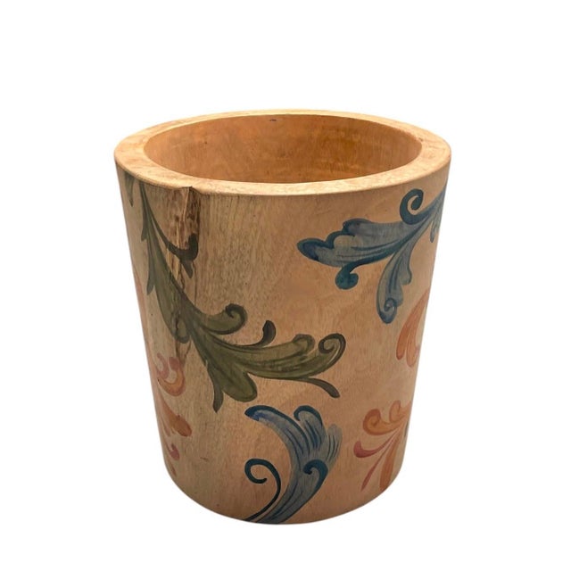 2000 - 2009 Vintage Hand-Painted Teak Wood Cachepot / Planter For Sale - Image 5 of 12