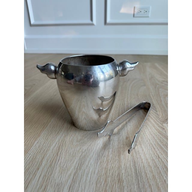 Metal French 1970s Escapade Paris Silver-Plated Winged Victory Ice Bucket With Tongs For Sale - Image 7 of 11
