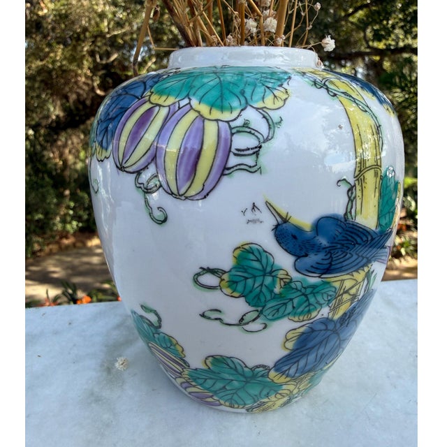 Japanese Vintage Kutani Ceramic Vase For Sale - Image 3 of 9