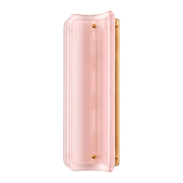 Italian Brass Wall Sconces with Pink Murano Glass Panels, Set of 2 For Sale - Image 4 of 11