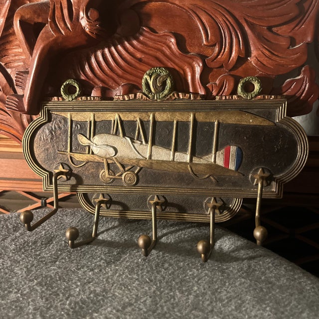 Antique Judd Co. Cast Iron Airplane Themed Wall Rack For Sale - Image 9 of 12