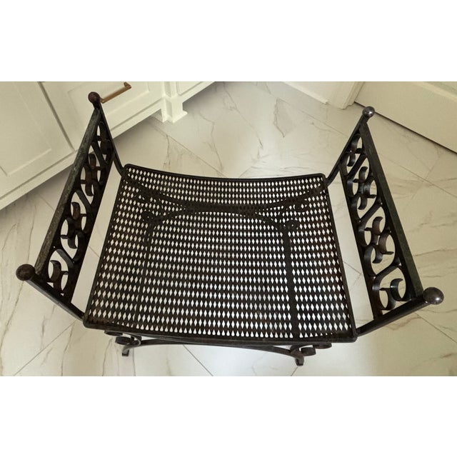 Vintage Spanish Revival Arthur Umanoff Granada Style Iron Garden Stool / Iron Vanity Seat For Sale In Little Rock - Image 6 of 12