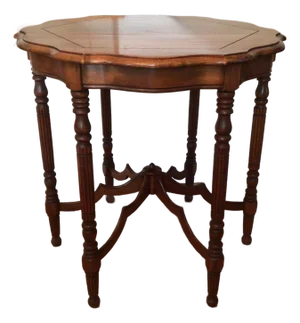 Vintage Victorian Style 6 Leg Walnut Scalloped Edge Sided Table