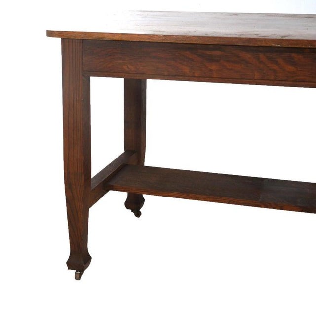 Roycroft Antique Roycroft Inspired Mission Oak Single Drawer Desk C1920 For Sale - Image 4 of 6