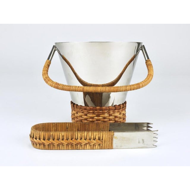 Silver Vintage Nickel-Plated Ice Bucket and Tongs by Carl Auböck, Austria, 1950s, Set of 2 For Sale - Image 8 of 16