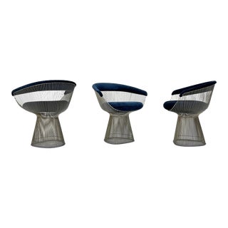 Warren Platner Arm Chairs in Sapphire Velvet For Sale