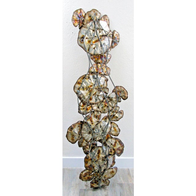 Vintage Brutalist Torch Cut Brass Lily Pad 67 Inch Wall Sculpture Attributed to Curtis Jere For Sale - Image 9 of 11